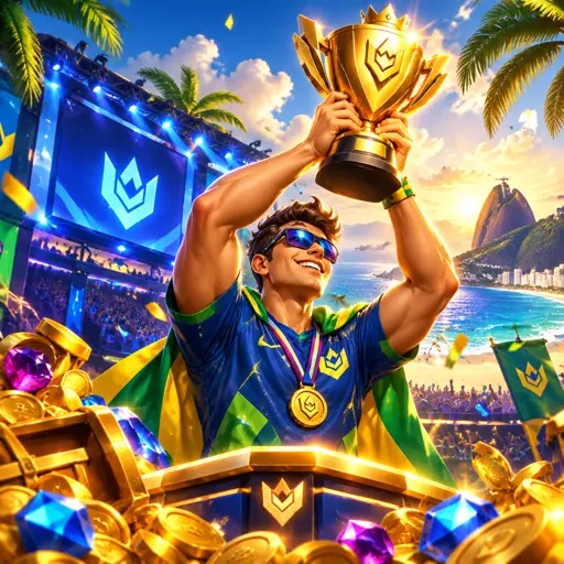 Arena de eSports com telões e duas equipes competindo no palco